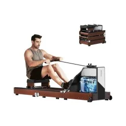 Water Rowing Machine Wm10,  With Tri-Fold Patent. Water&Magnetic Resistence 2 In 1. Walnut Color